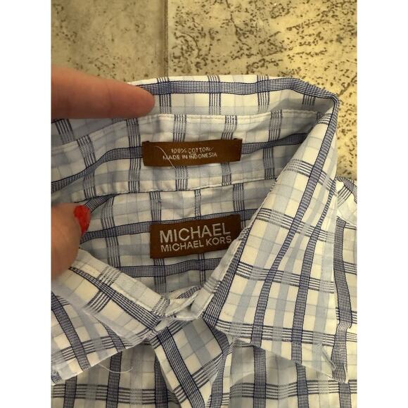 Michael Kors Button Down Shirt Men's Medium 100% Cotton Blue Plaid 15 32/33 - Picture 3 of 6